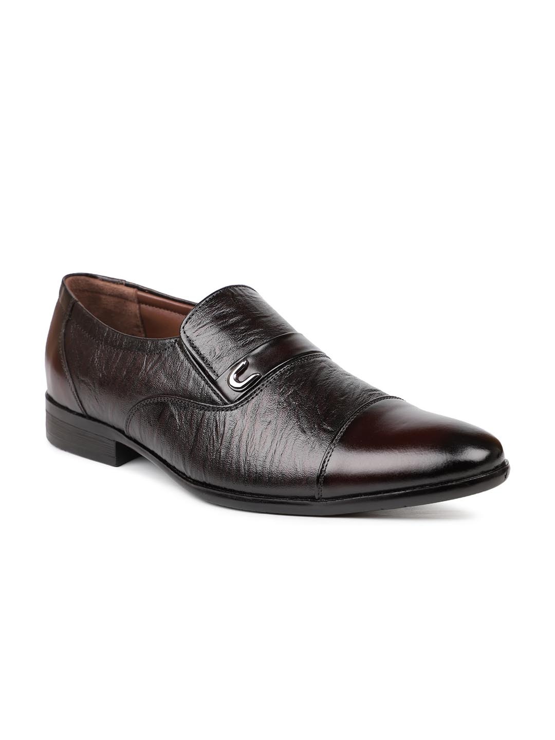 

PRIVO by Inc.5 Men Maroon Solid Leather Formal Slip-Ons