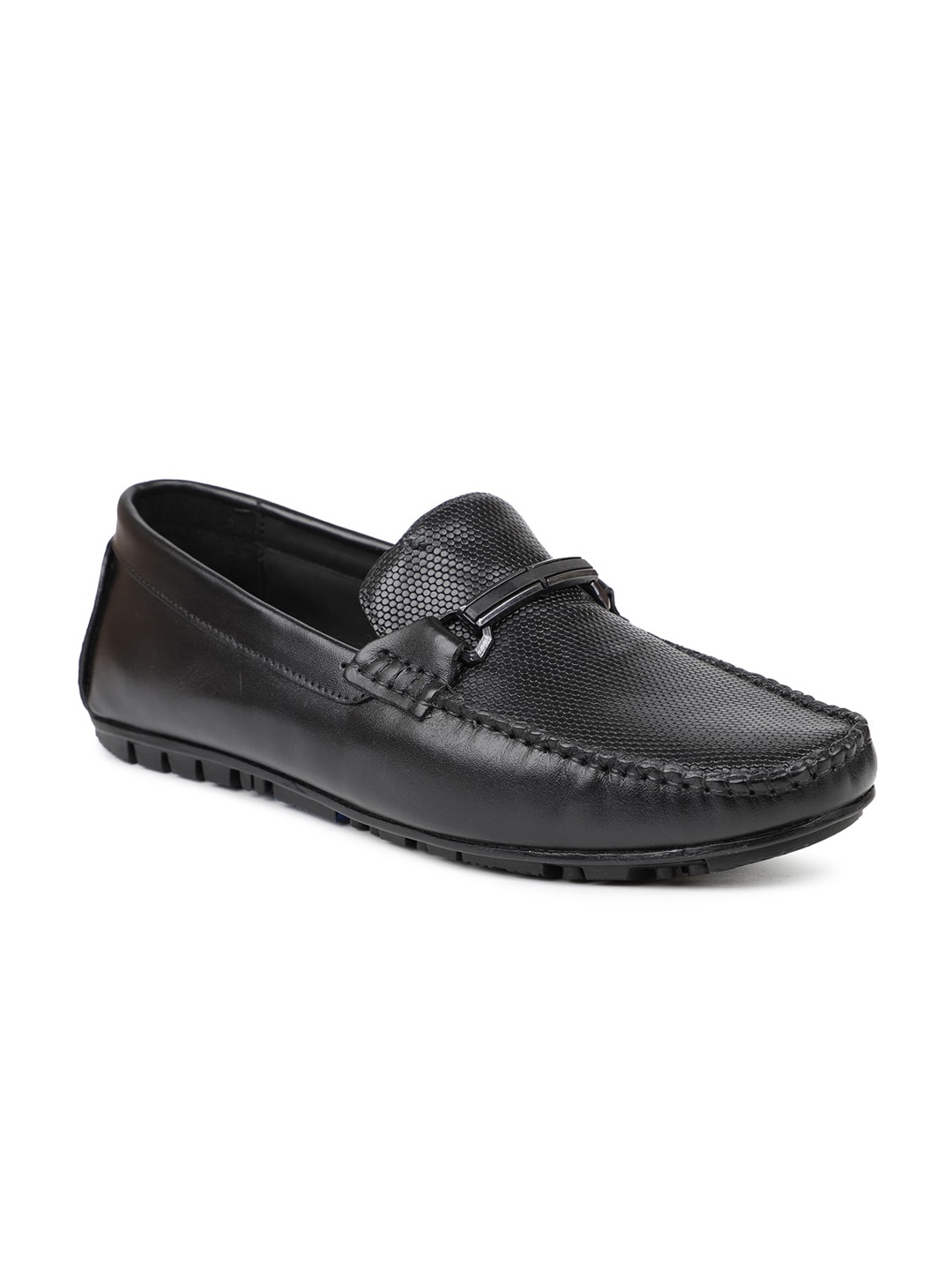 

PRIVO by Inc.5 Men Black Textured Leather Driving Shoes