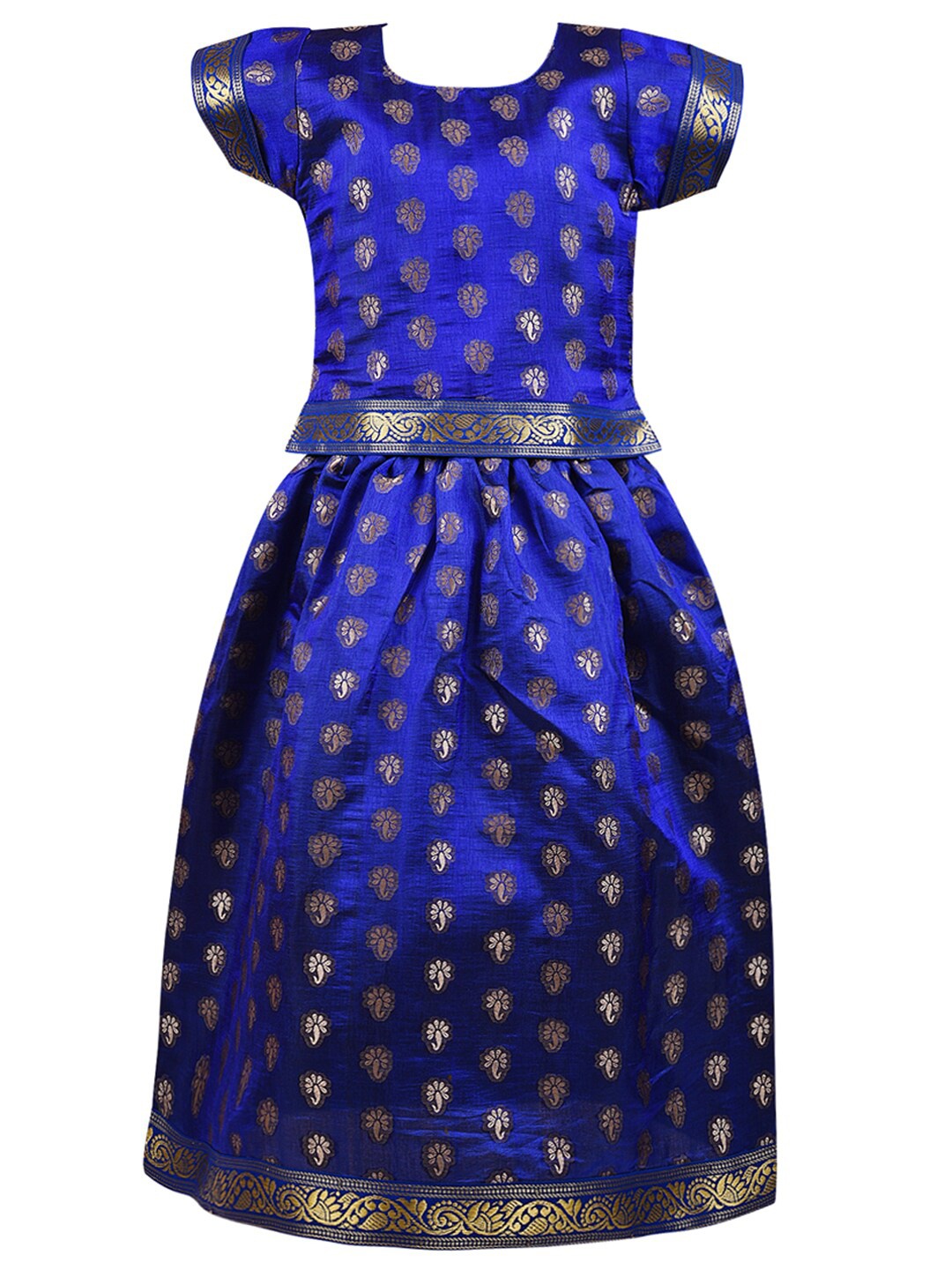 

Wish Karo Girls Blue & Gold-Toned Ready to Wear Lehenga Choli