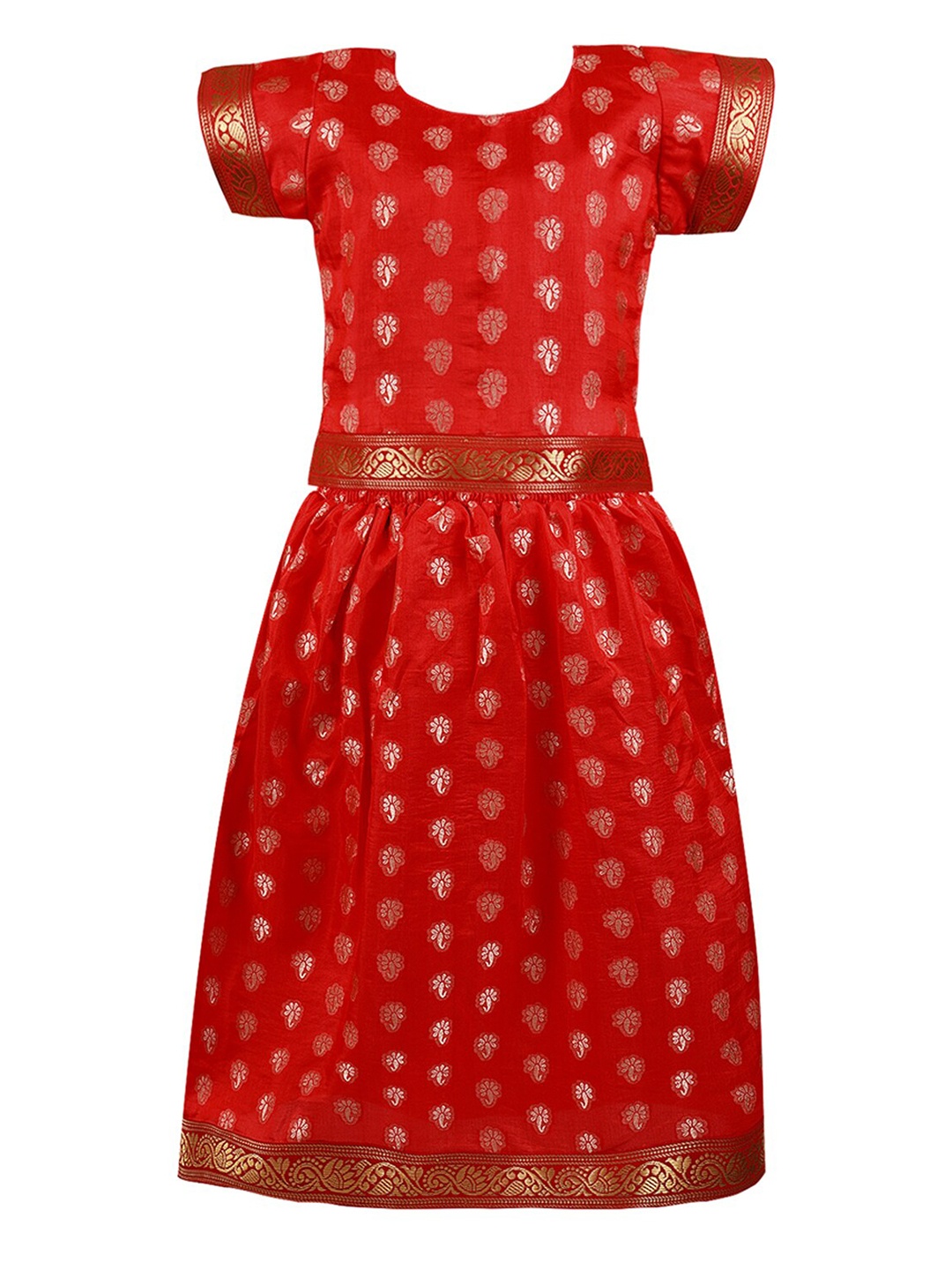 

Wish Karo Girls Red & Gold-Toned Printed Art Silk Ready to Wear Lehenga & Choli