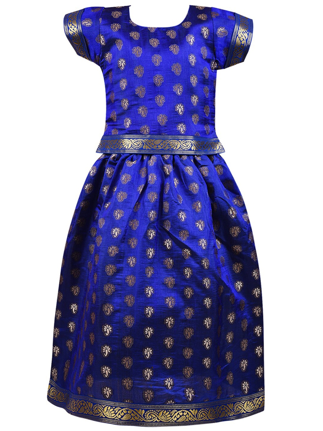 

Wish Karo Girls Blue & Gold-Toned Ready to Wear Lehenga Choli