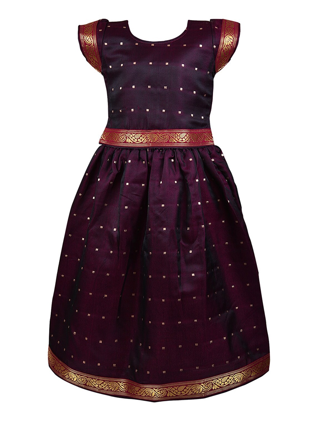 

Wish Karo Girls Purple & Red Embroidered Ready to Wear Lehenga &