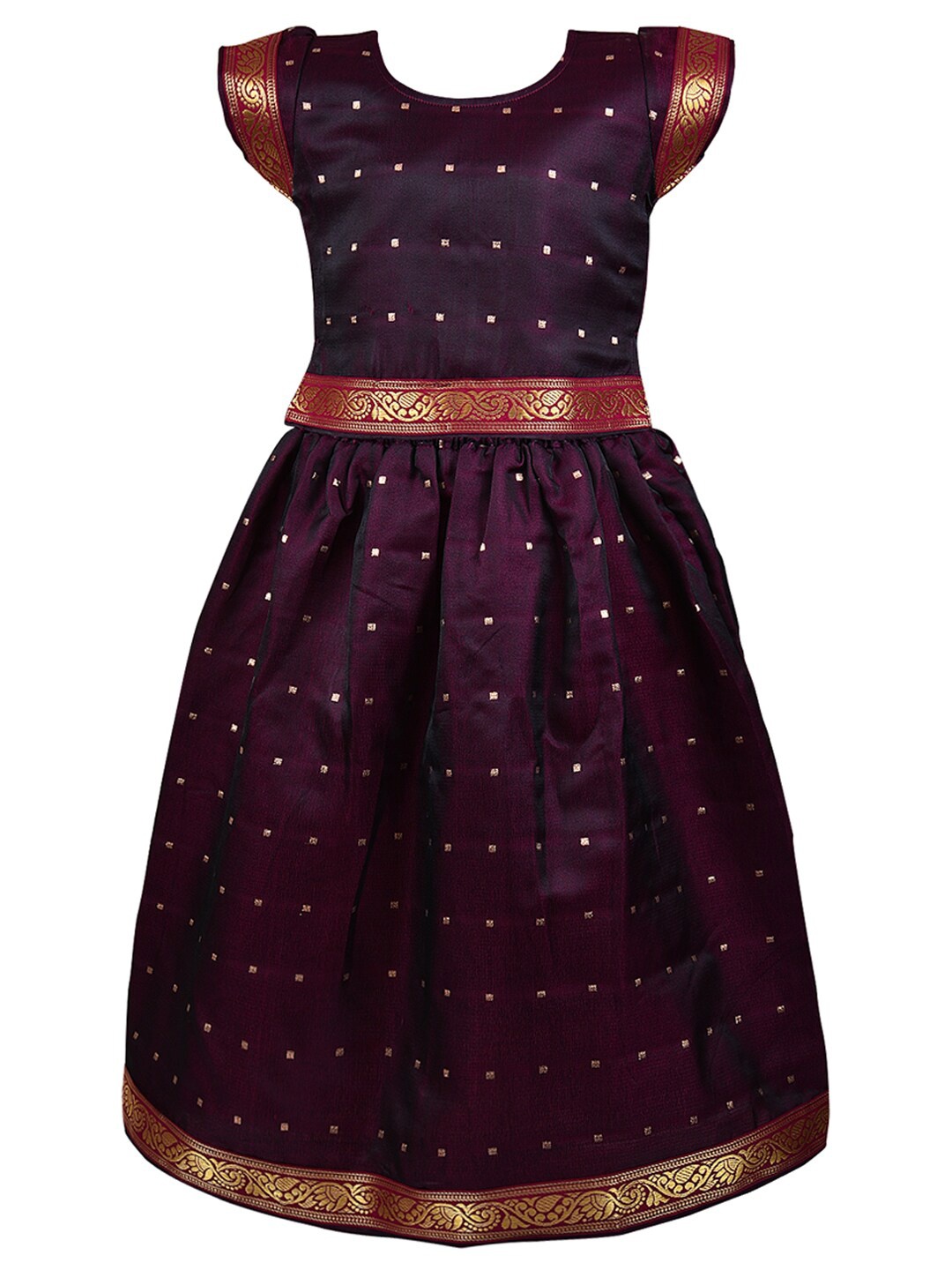 

Wish Karo Girls Purple & Gold-Toned Woven Design Ready to Wear Lehenga & Choli