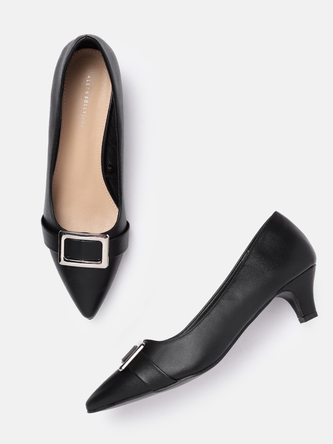 

Allen Solly Black Solid Kitten Pumps with Buckle Detail