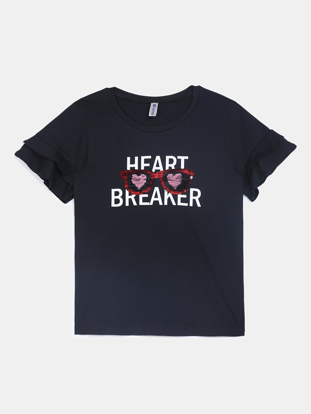 

V-Mart Girls Black Typography Printed Cotton T-shirt