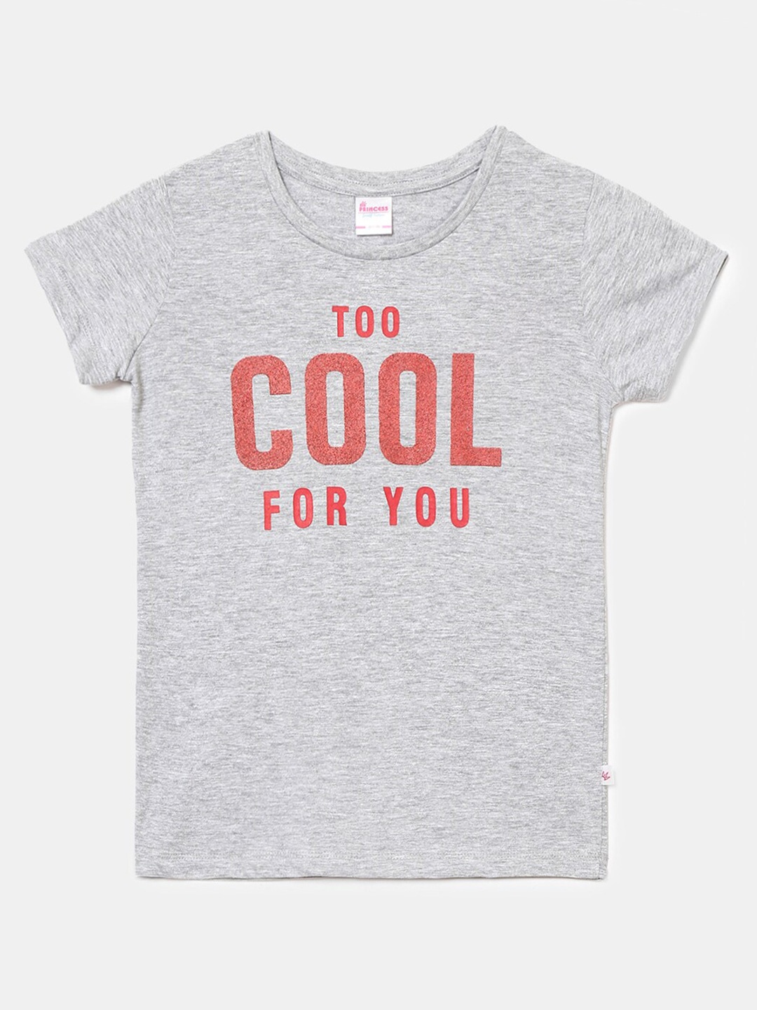 

V-Mart Girls Grey Melange Typography Printed T-shirt