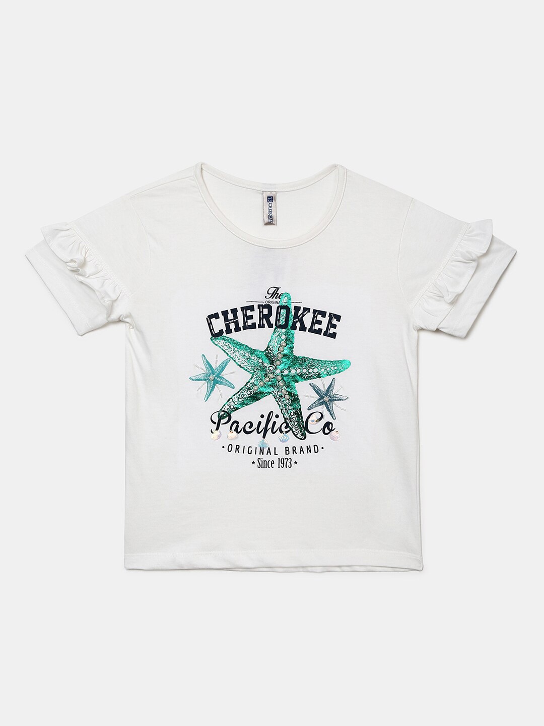 

V-Mart Girls Off White Cotton Printed T-shirt