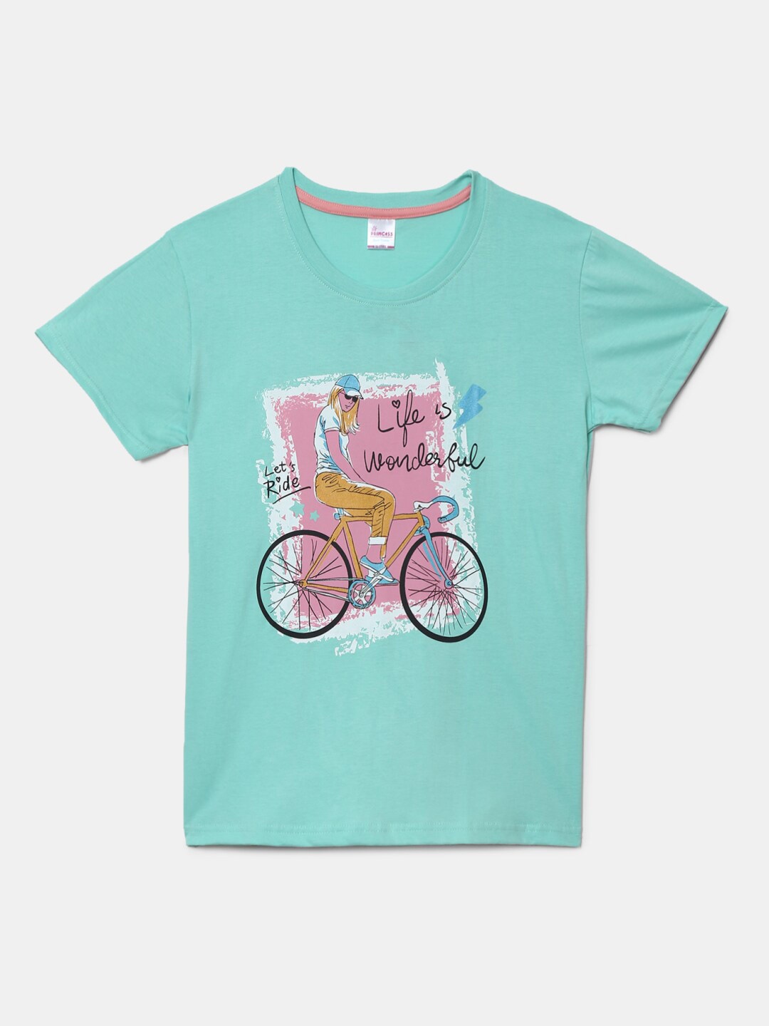 

V-Mart Girls Sea Green Graphics Printed T-shirt
