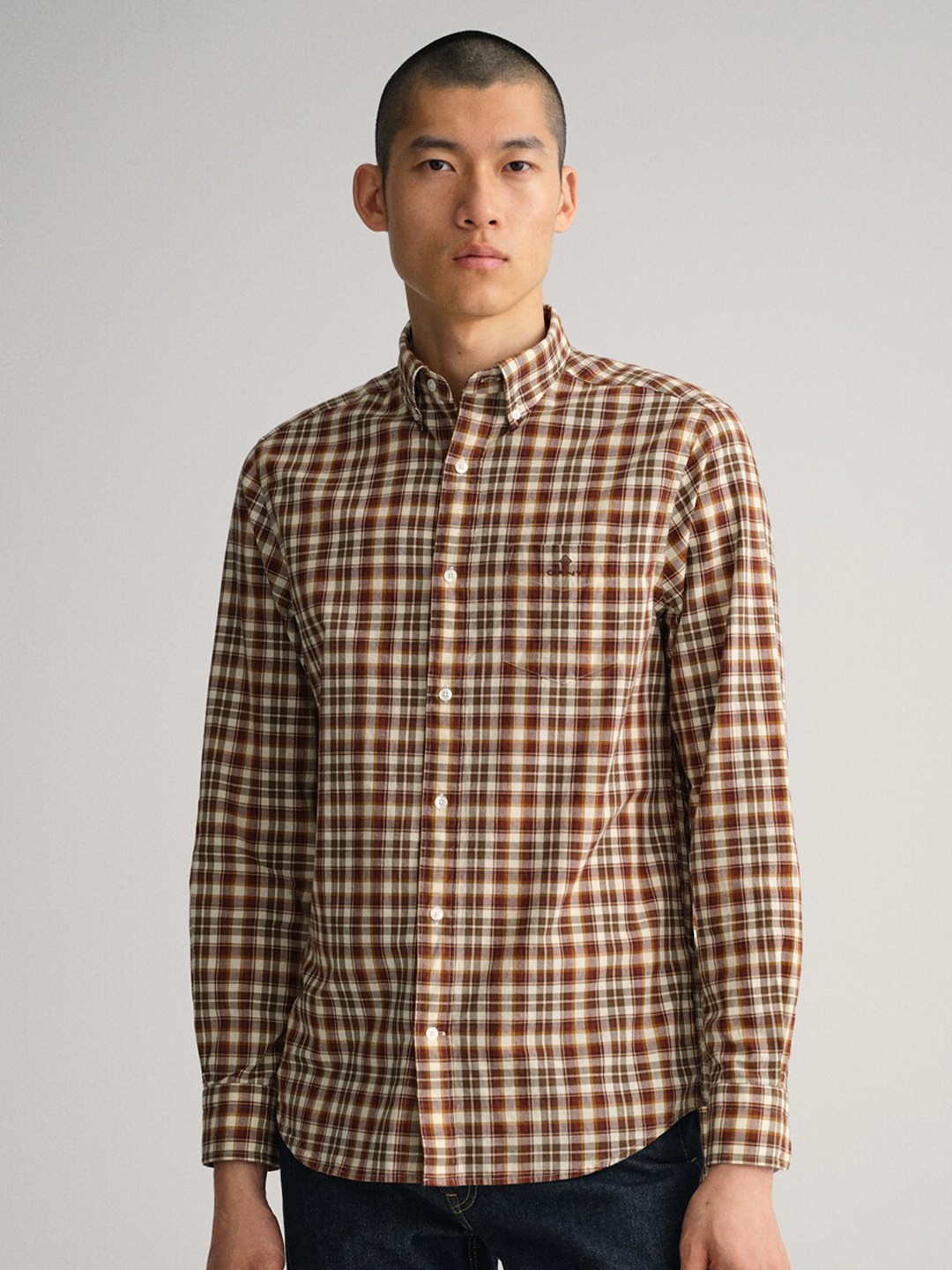 

GANT Men Brown Classic Tartan Checks Checked Casual Shirt