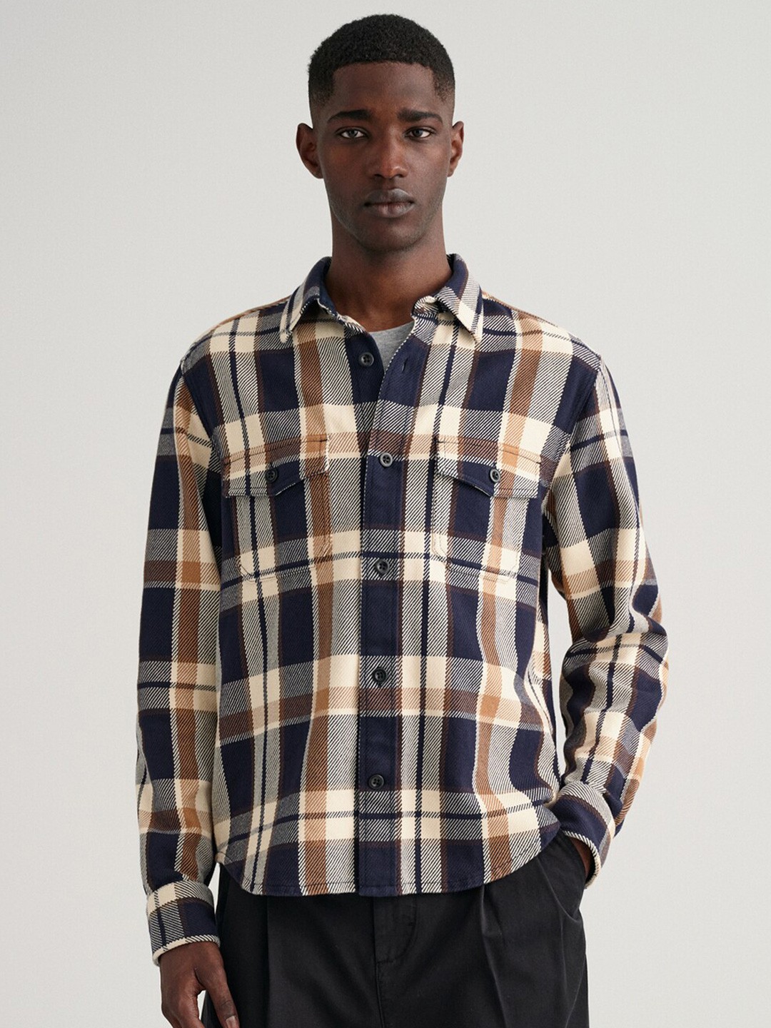 

GANT Men Cream-Coloured Classic Tartan Checks Checked Casual Shirt