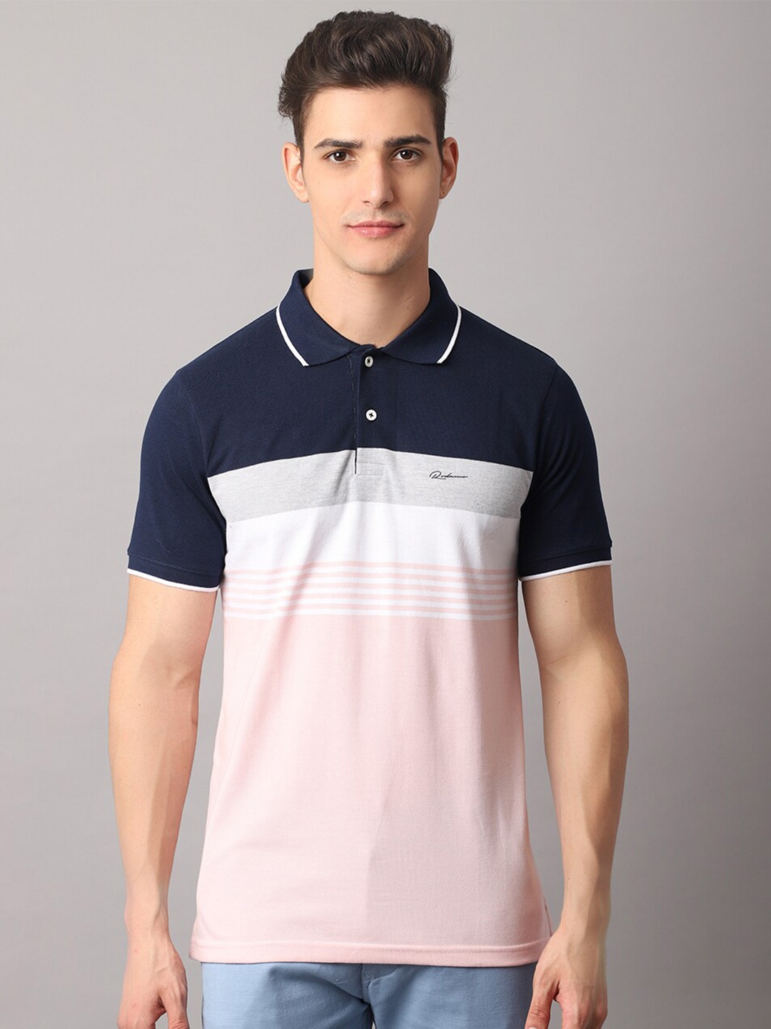 

Rodamo Men Multicoloured Colourblocked Polo Collar Slim Fit T-shirt, Multi