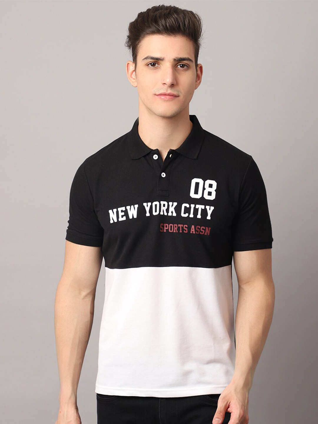 

Rodamo Men Black Typography Polo Collar Slim Fit T-shirt
