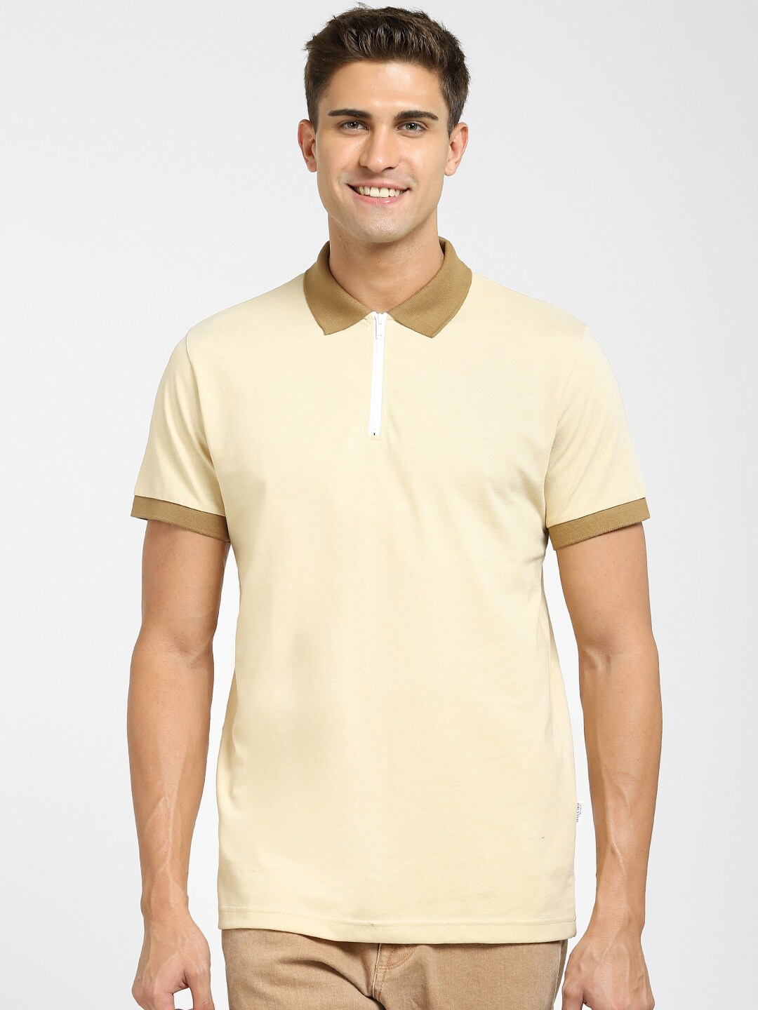 

SELECTED Men Brown Polo Collar Cotton T-shirt