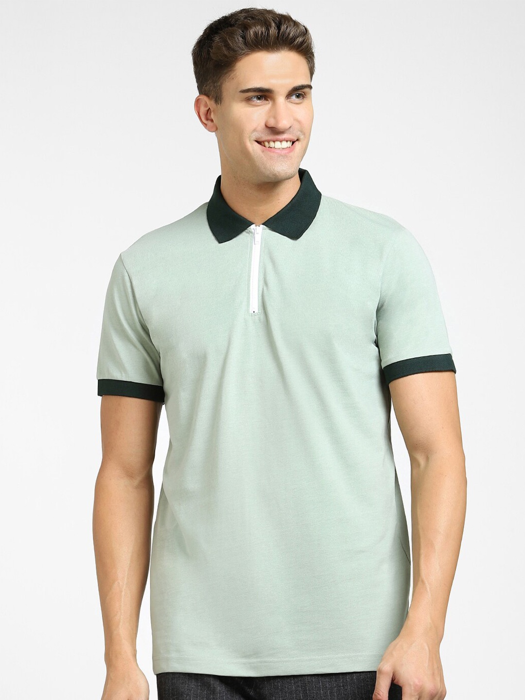 

SELECTED Men Green Polo Collar T-shirt