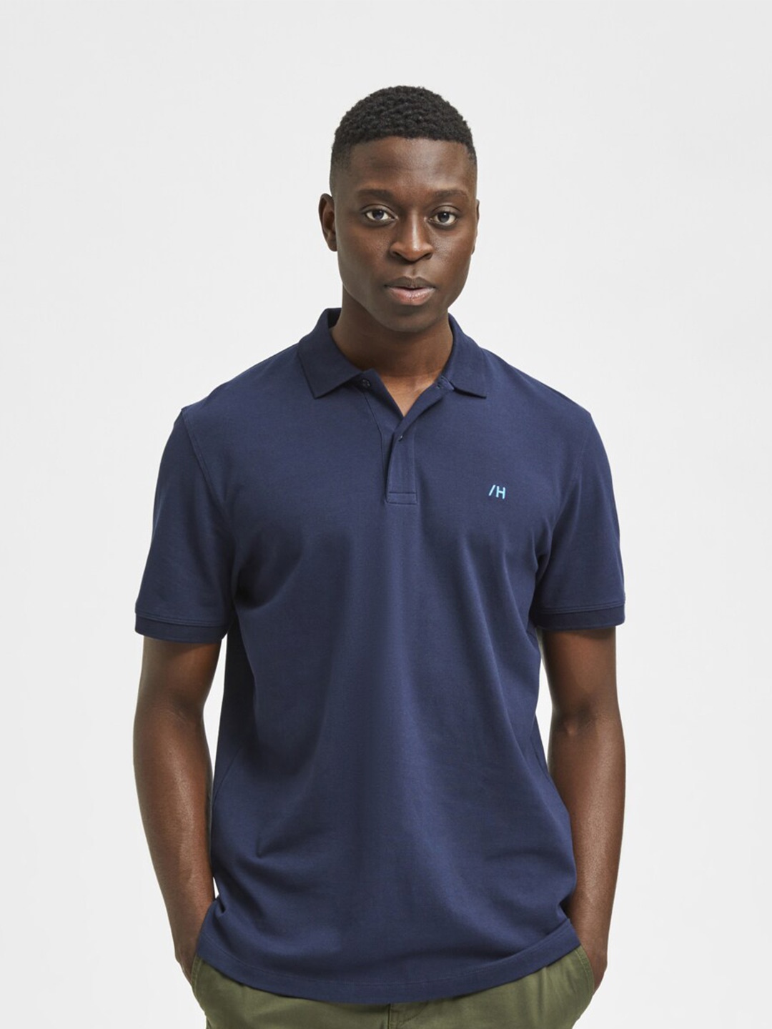 

SELECTED Men Blue Polo Collar T-shirt