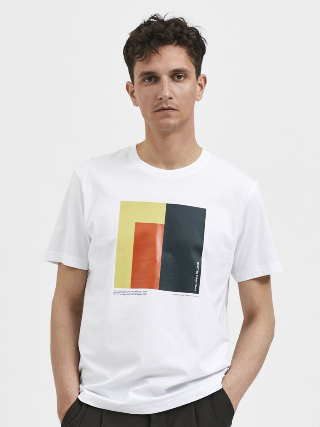 

SELECTED Men White Printed T-shirt