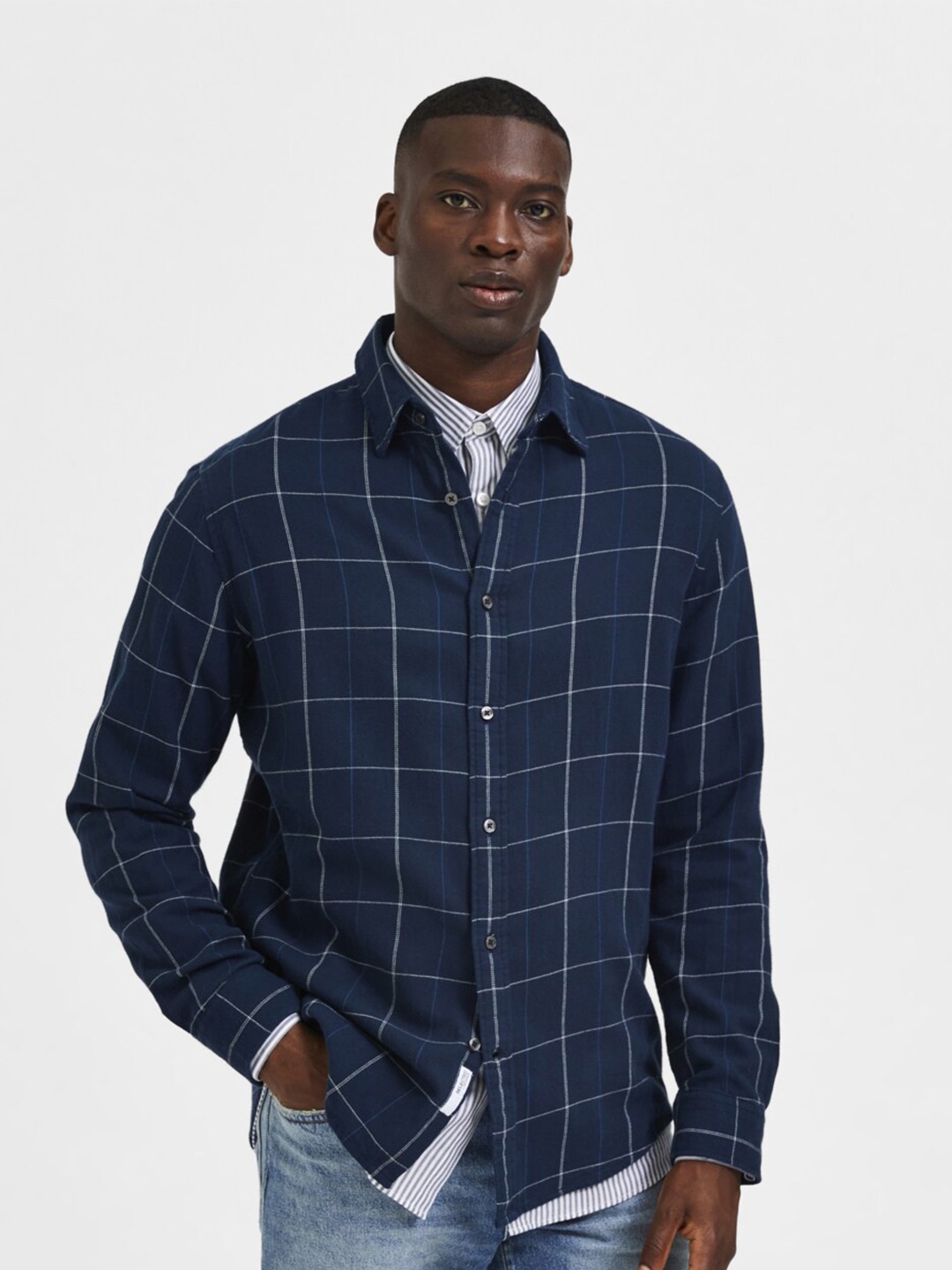 

SELECTED Men Blue Windowpane Checks Checked Casual Shirt