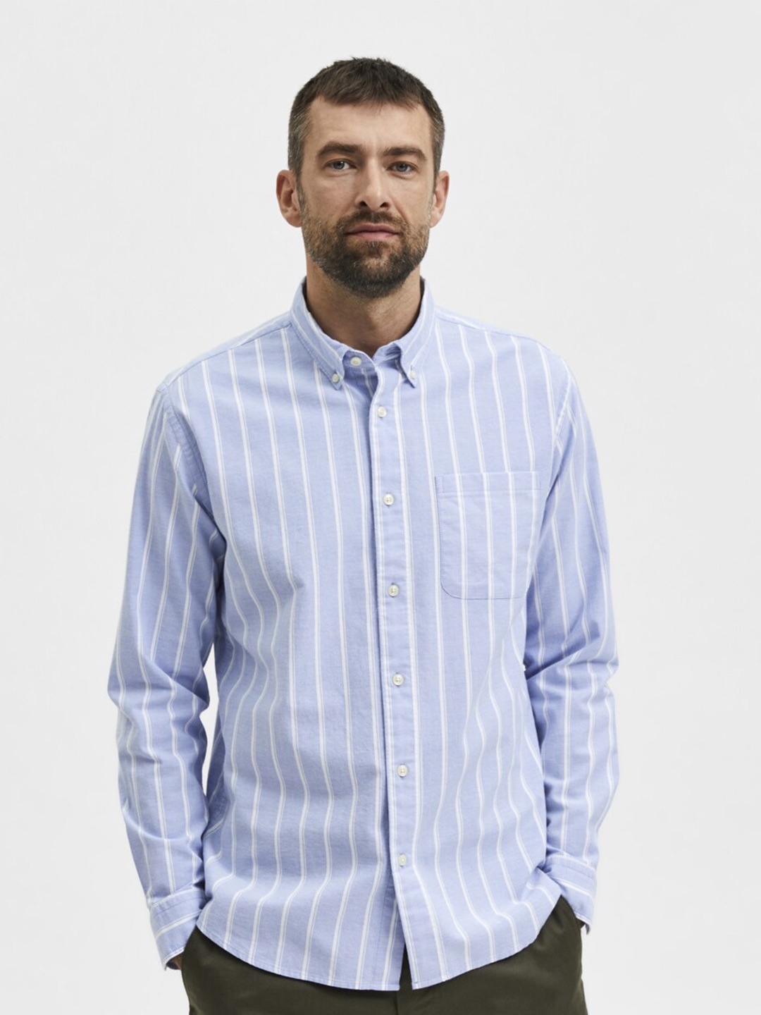 

SELECTED Men Blue Striped Casual Shirt