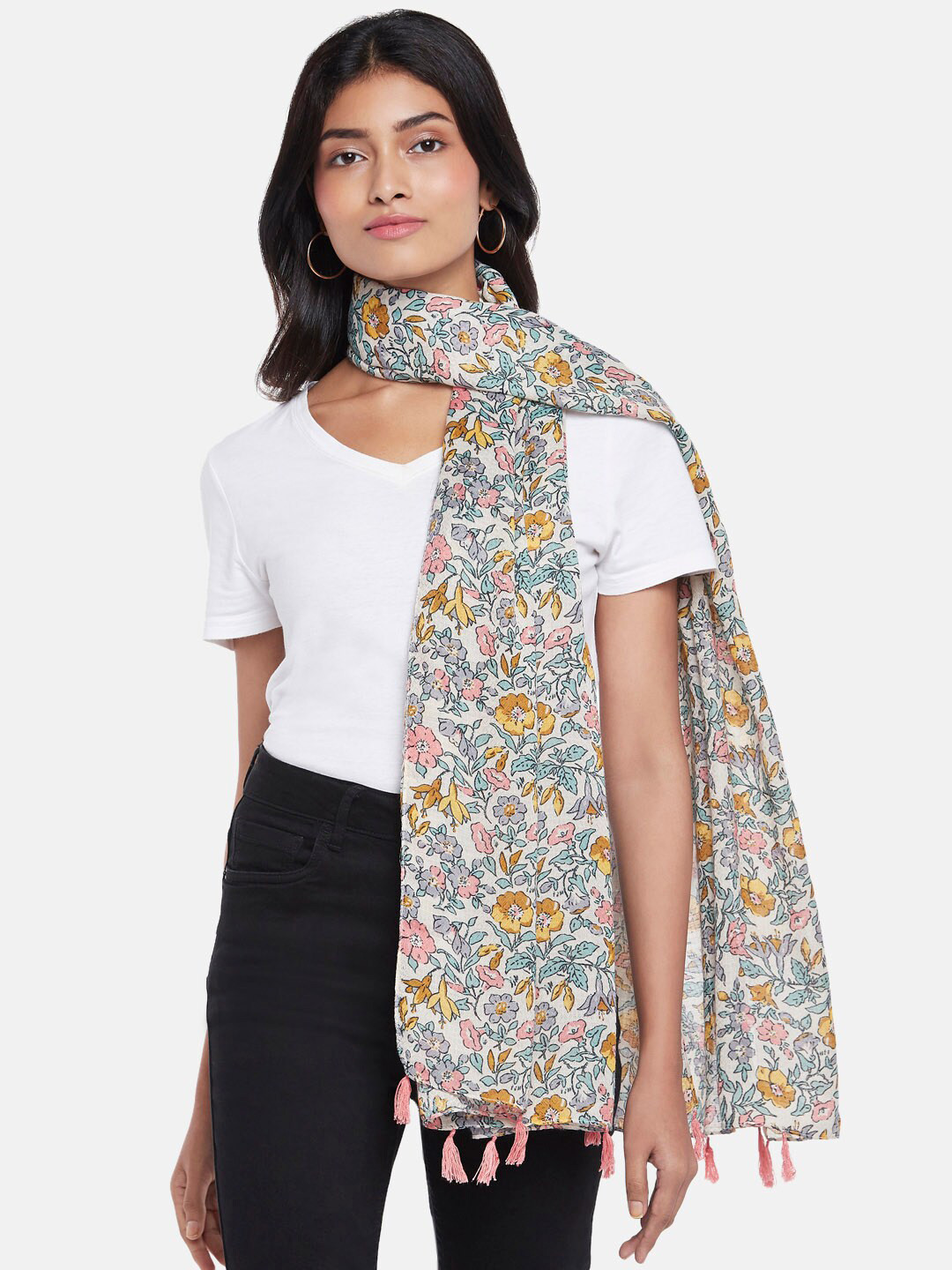 

Honey by Pantaloons Women Grey & Mustard Printed Scarf