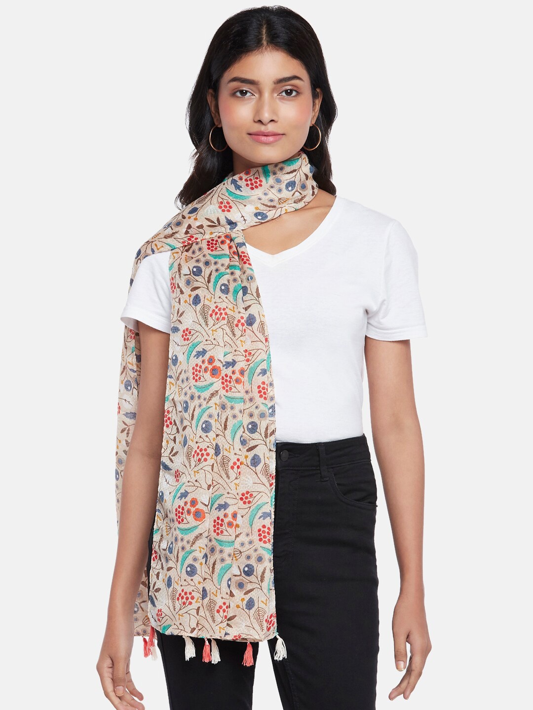 

Honey by Pantaloons Women Grey & Pink Printed Scarf