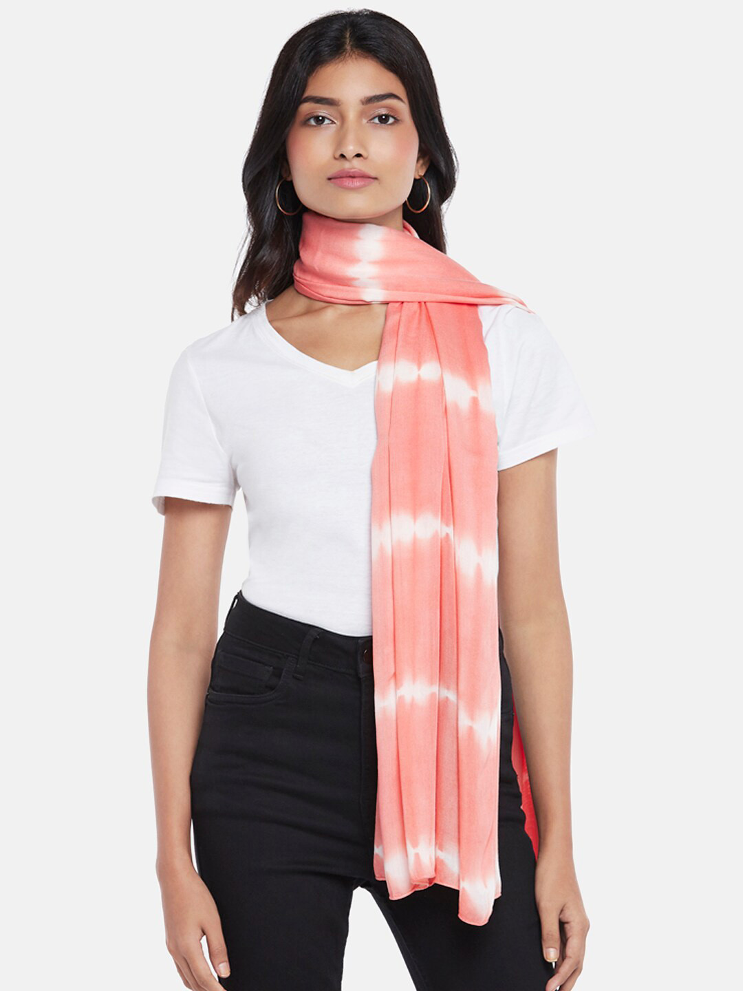 

Honey by Pantaloons Women Coral & White Tie & Die Scarf