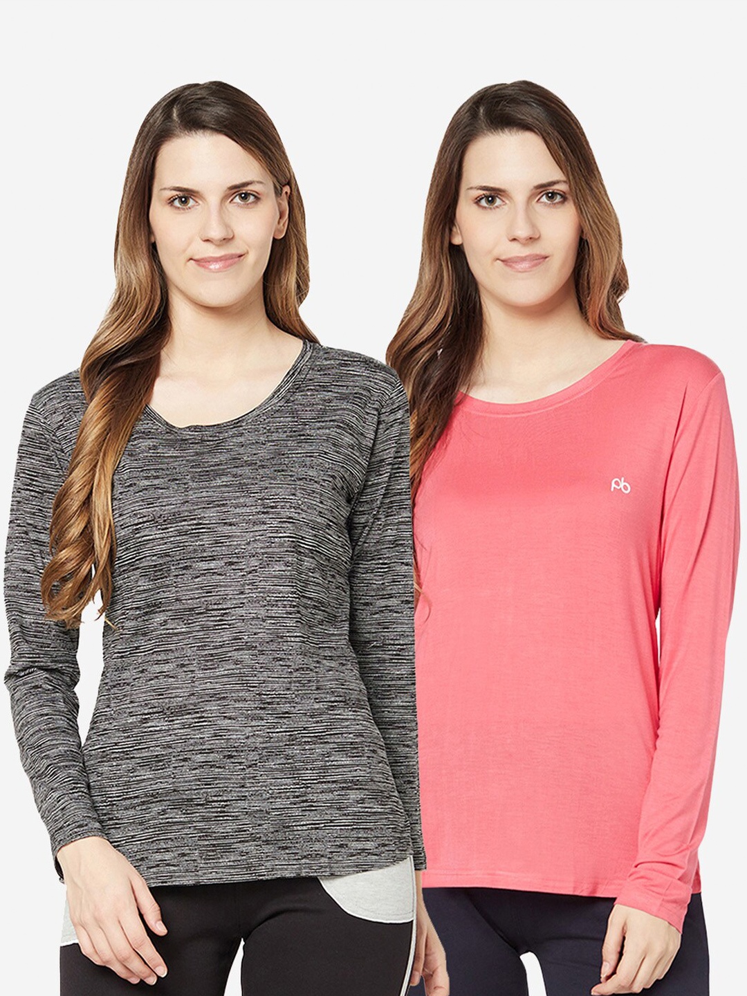

GROVERSONS Paris Beauty Women Charcoal & Peach-Coloured Pack of 2 T-shirt