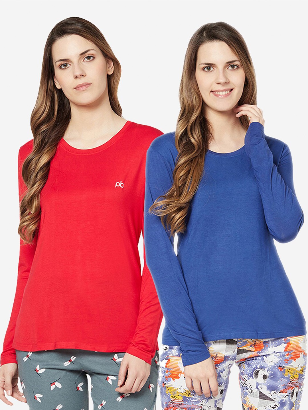 

GROVERSONS Paris Beauty Red &Blue Women Pack Of 2 T-shirt