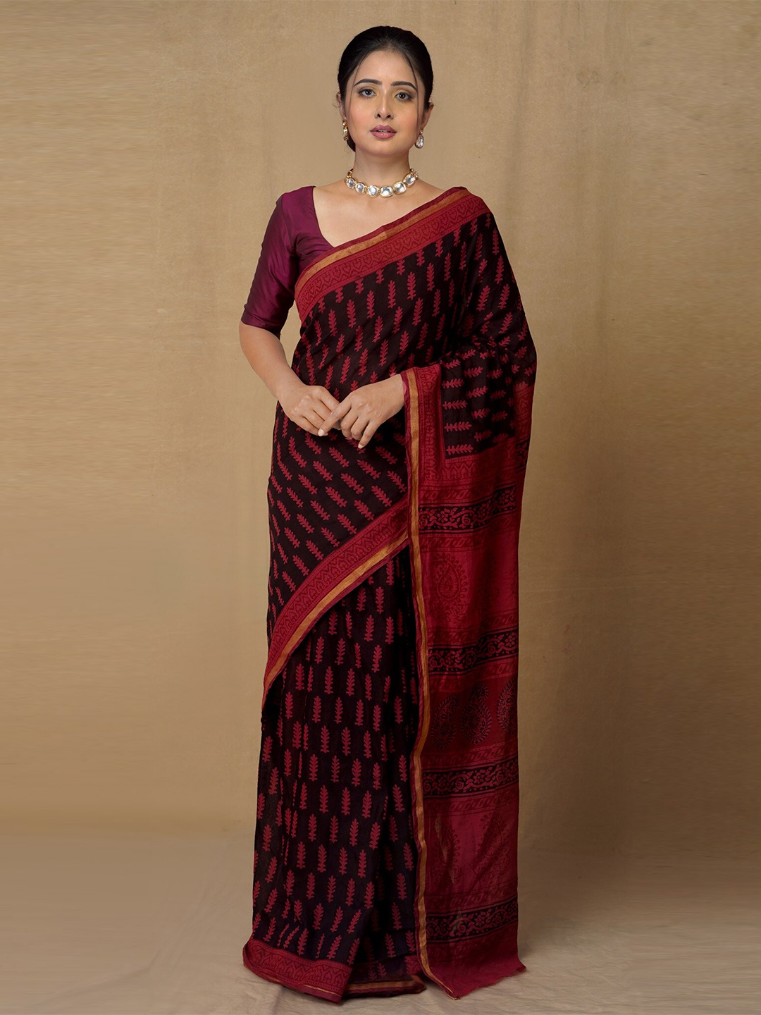 

Unnati Silks Black & Red Bagh Chanderi Saree