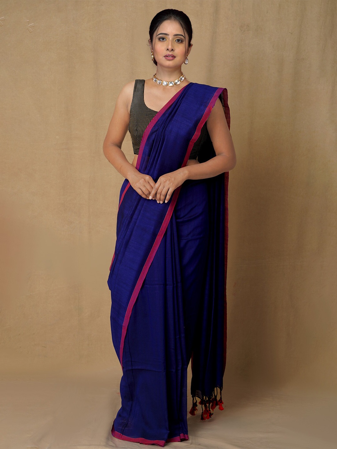 

Unnati Silks Blue & Pink Woven Design Zari Pure Linen Jamdani Saree