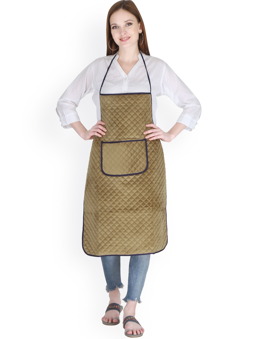 

Clasiko Adults Camel Brown Quilted Kitchen Aprons with Centre Front Pocket