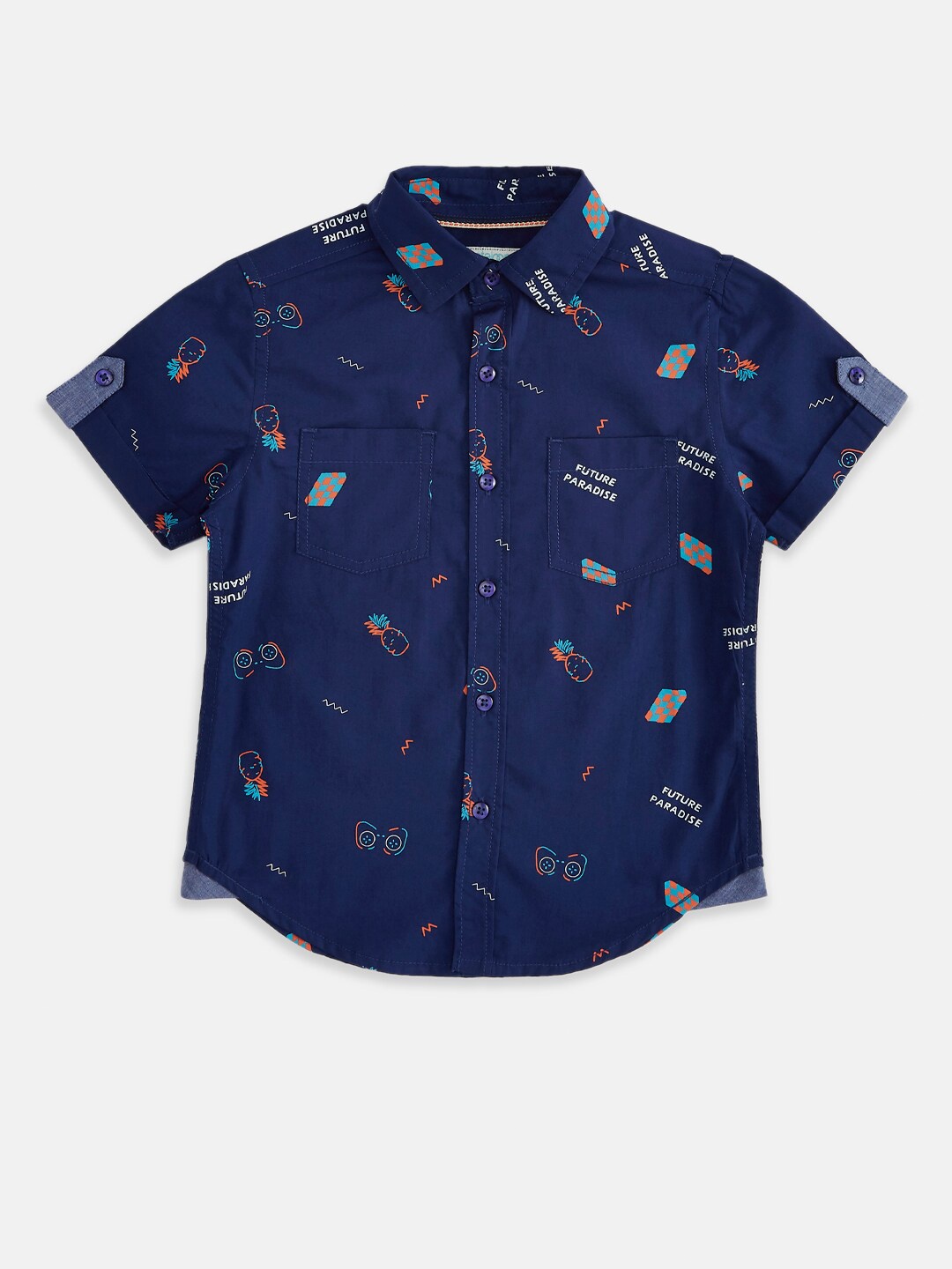 

Pantaloons Junior Boys Navy Blue Printed Casual Shirt