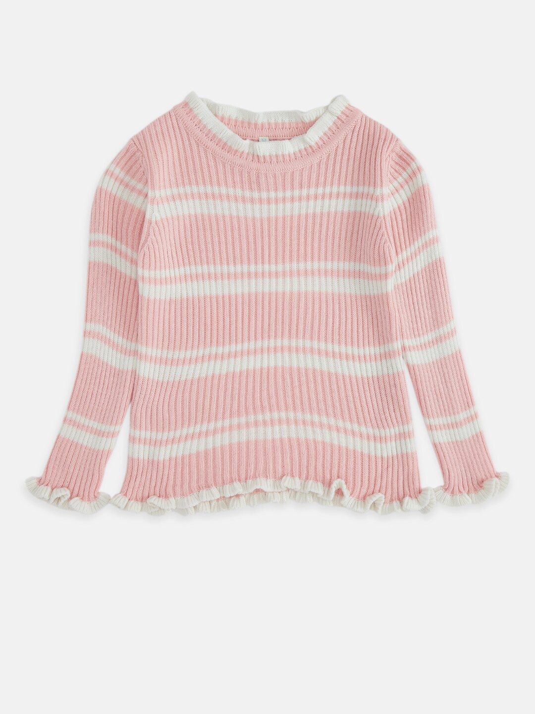 

Pantaloons Junior Girls Pink & White Striped Sweater