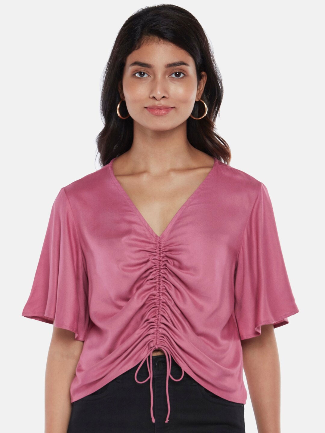 

Honey by Pantaloons Women Pink Gathered Flared Sleeves Top