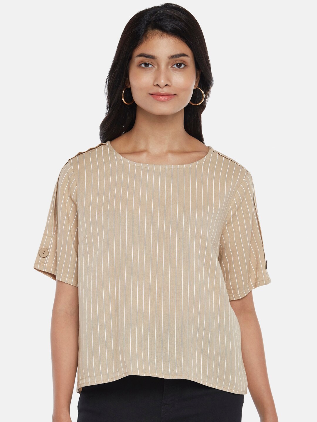

Honey by Pantaloons Women Beige Striped Top