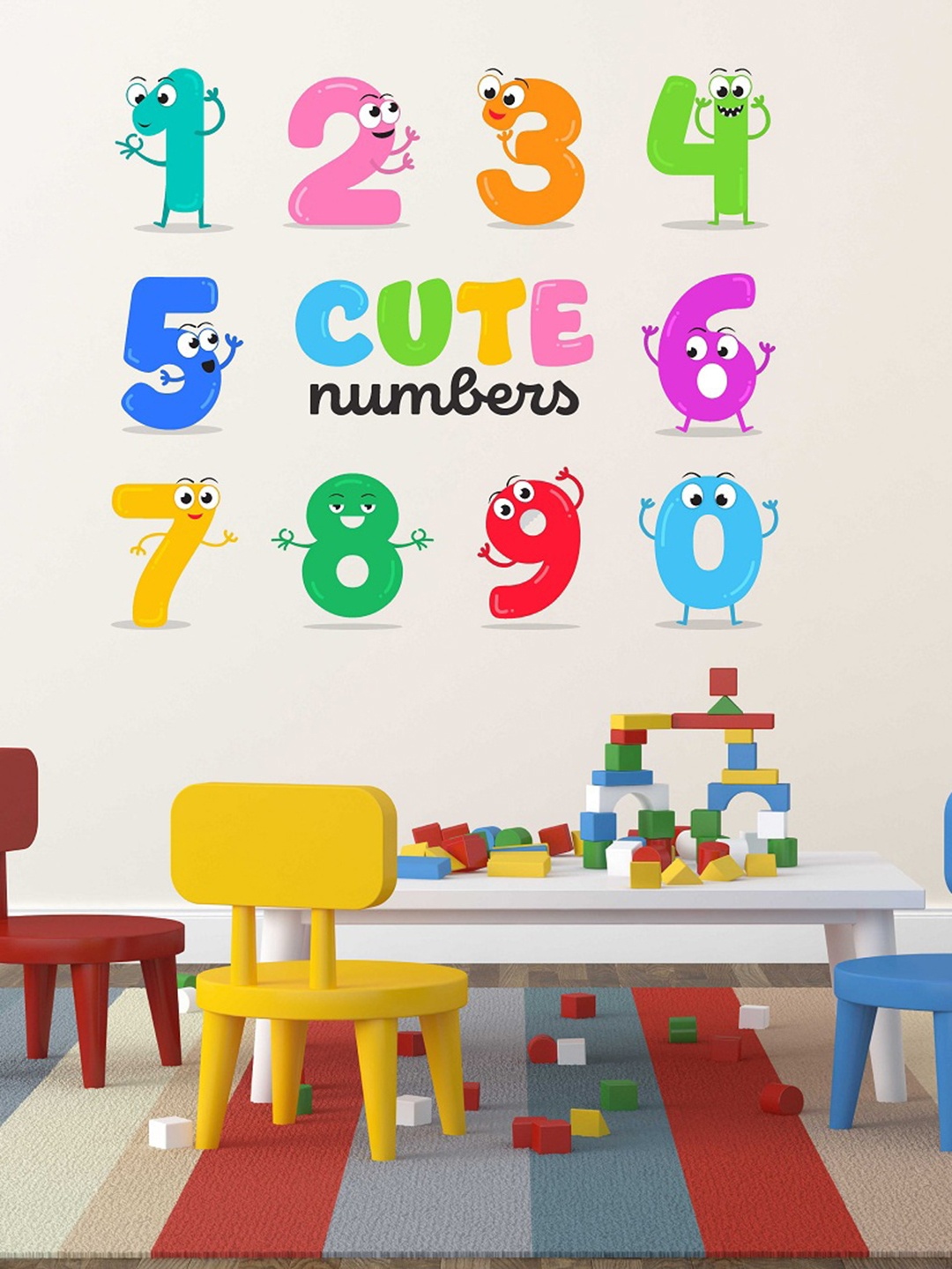 

WALLSTICK Pink & Green Number Kids learning Printed Wall Stickers