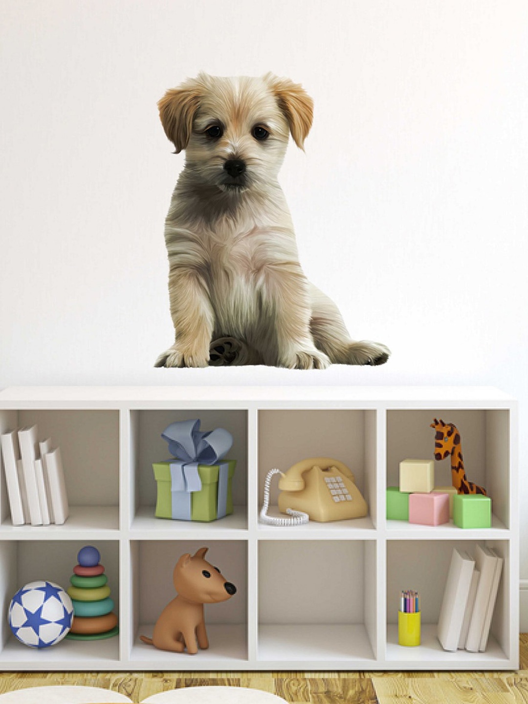 

WALLSTICK Brown & White Cute Puppy Printed Wall Stickers