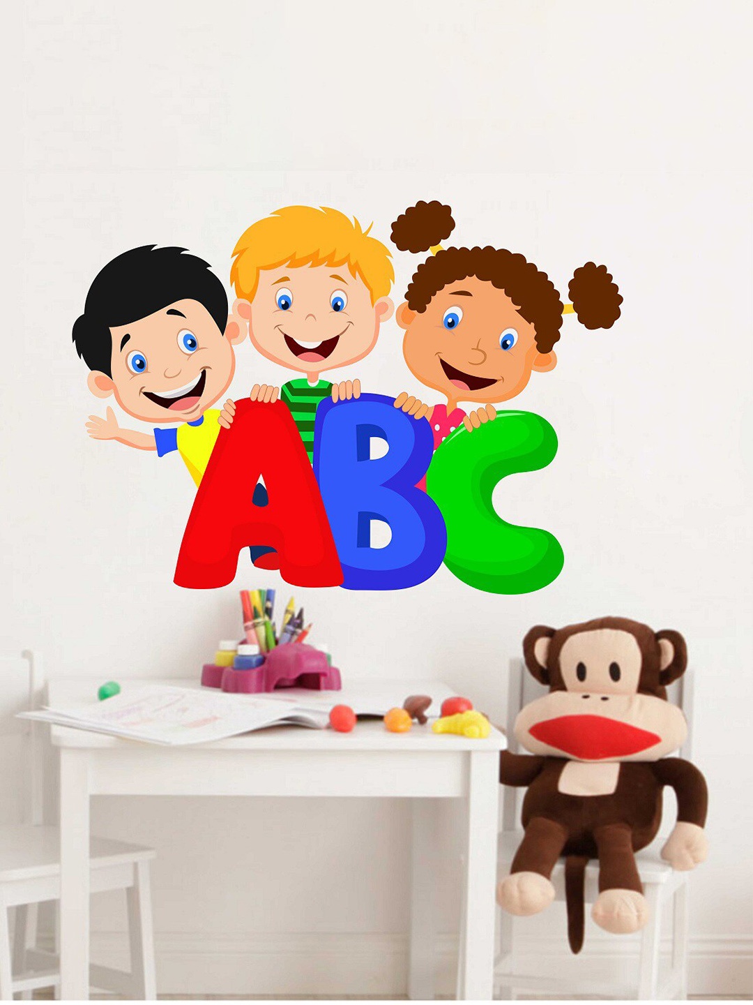 

WALLSTICK Red & Blue Kids With ABC Alphabet Printed Wall Sticker