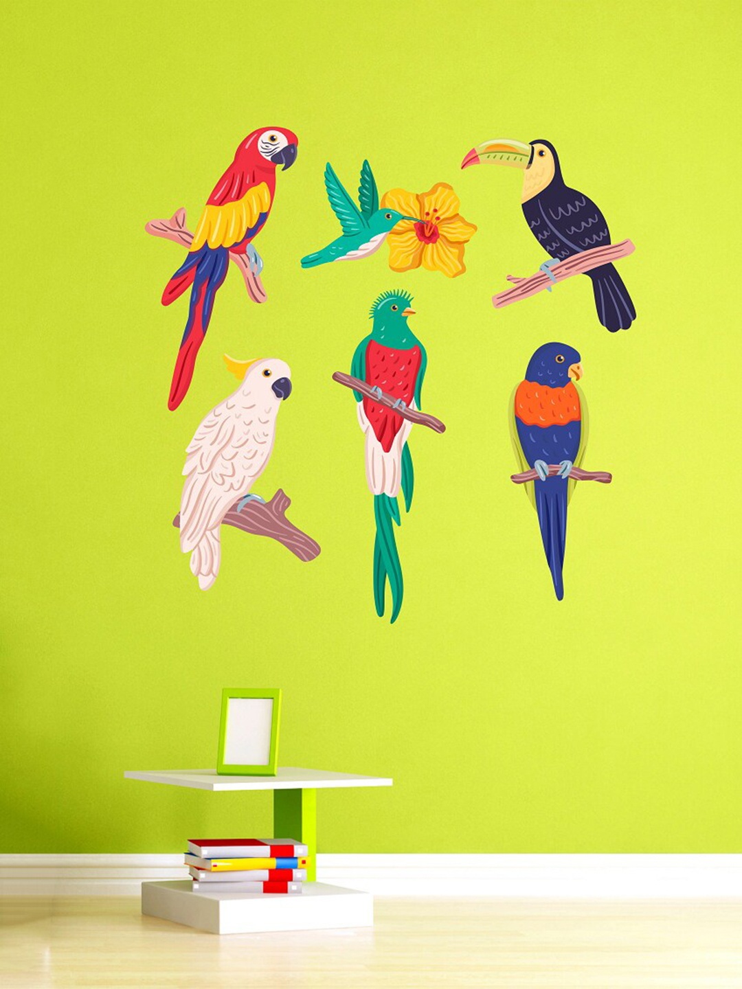 

WALLSTICK Blue & Green Printed Colorful Parrots Wall Sticker