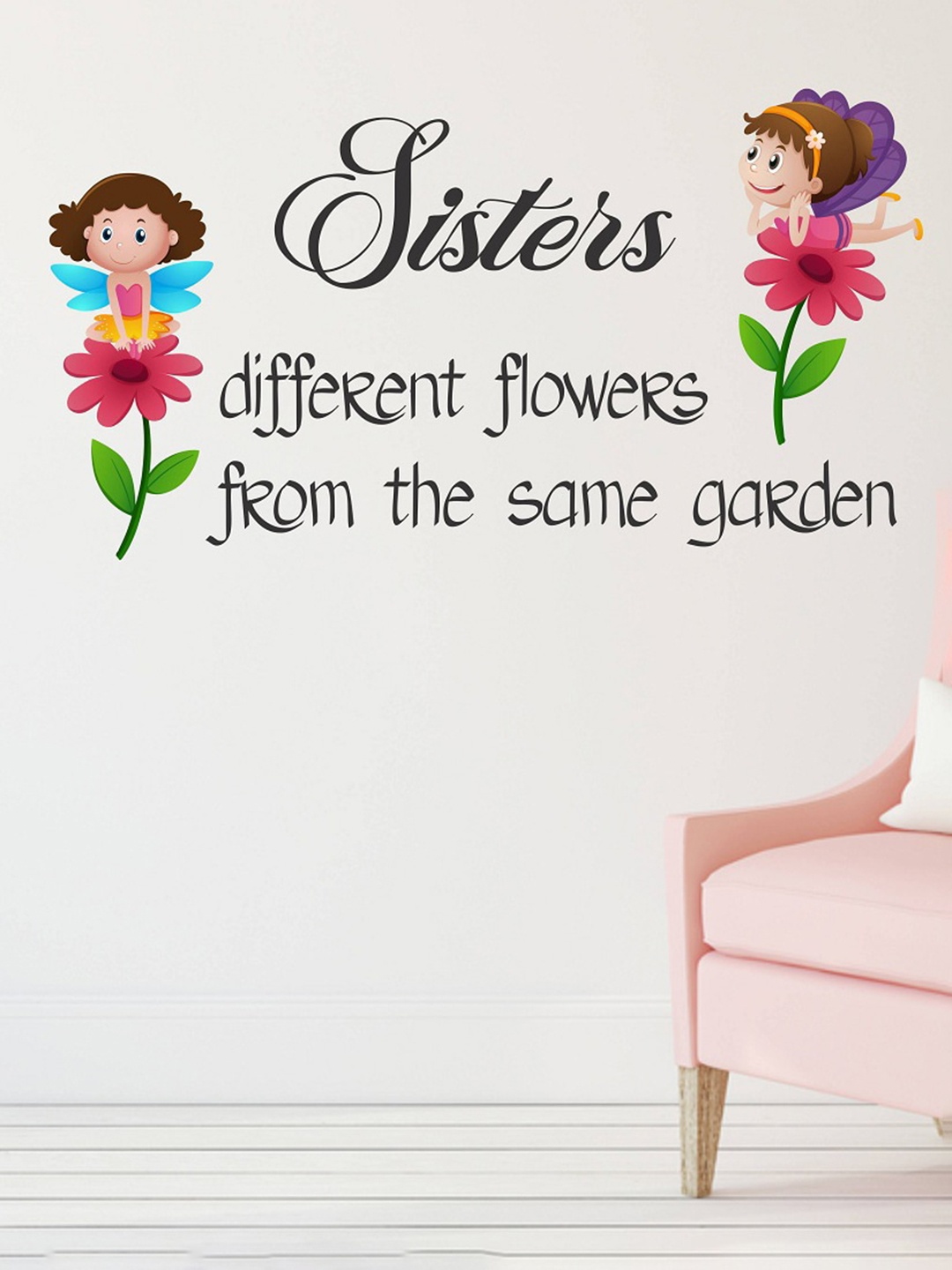 

WALLSTICK Black & Pink Sisters different flowers Vinyl Wall Sticker