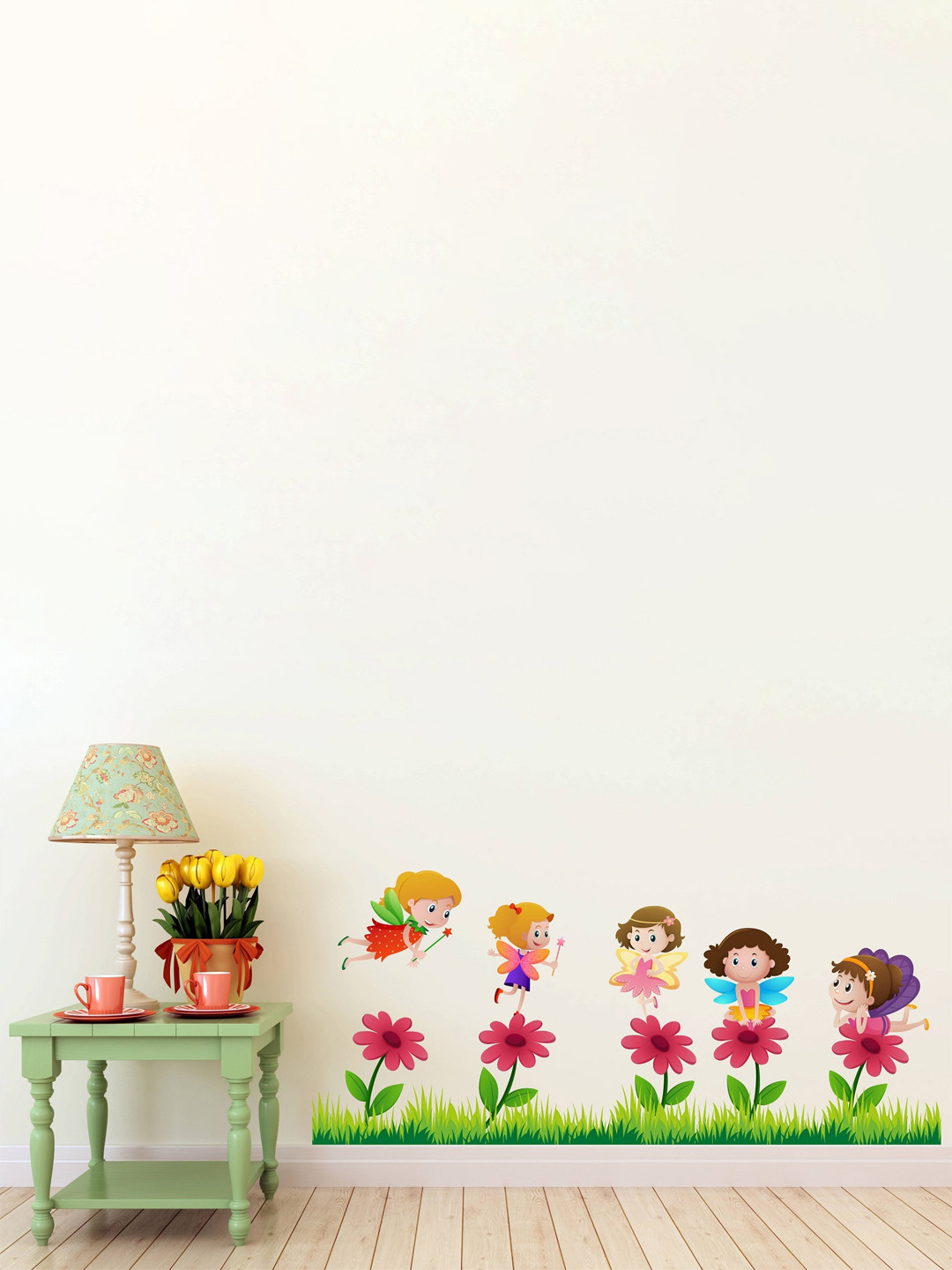 

WALLSTICK Red & Green Printed Colorful Flower With Nature Wallsticker