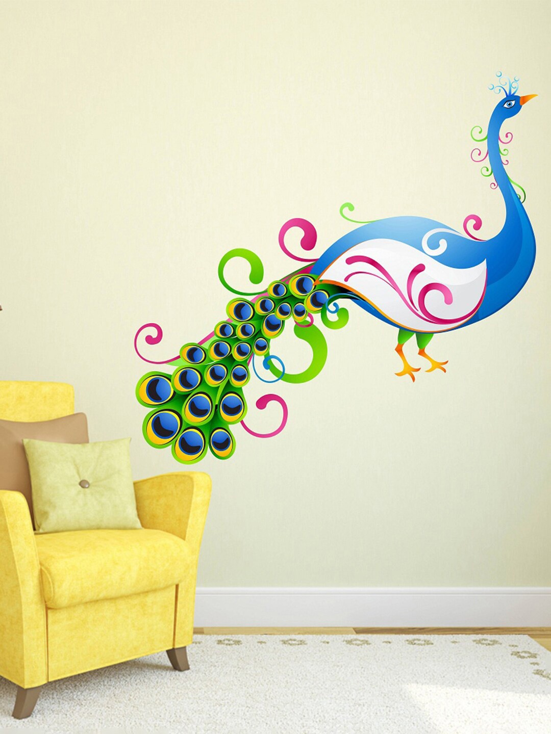 

WALLSTICK Blue & Green Printed Colorful Peacock Wallsticker