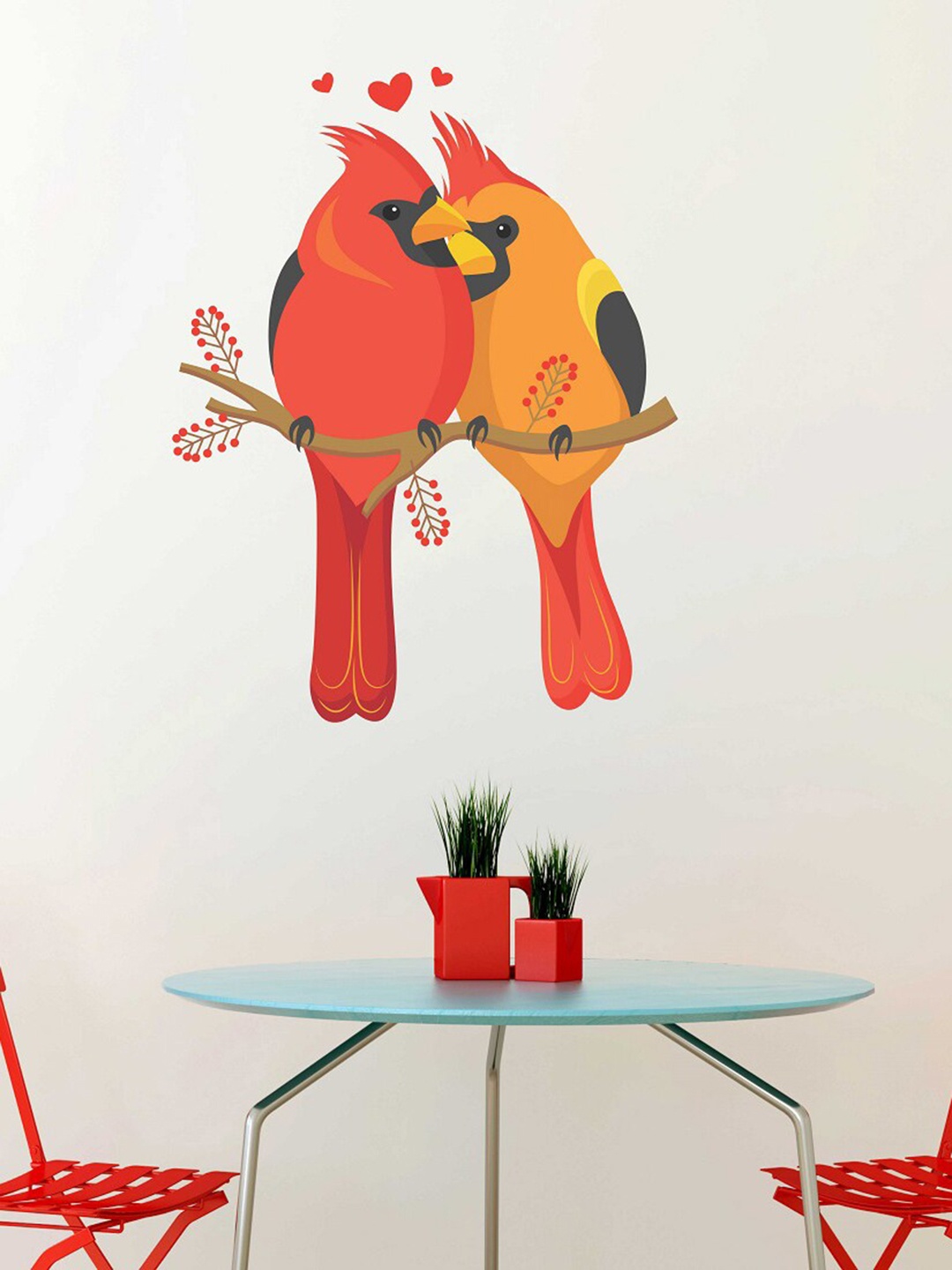 

WALLSTICK Unisex Red & Orange Lovable Parrot Wall Stickers