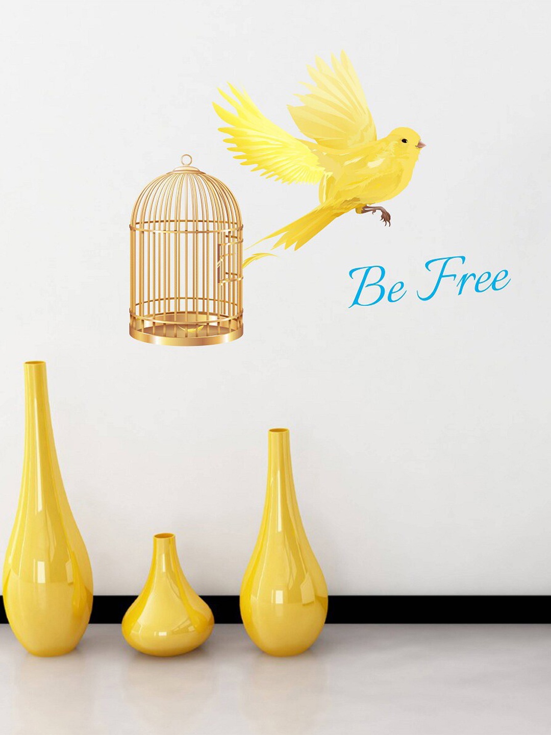 

WALLSTICK Gold-Toned & Yellow Bird Flying Vinyl Wallsticker