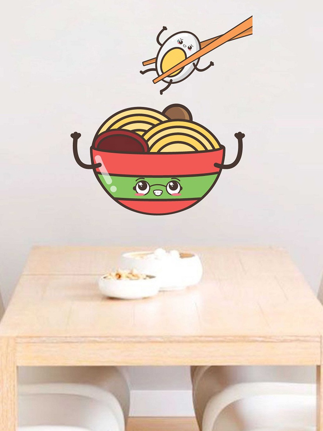 

WALLSTICK Yellow & Peach-Coloured Noodles Printed Vinyl Wallsticker