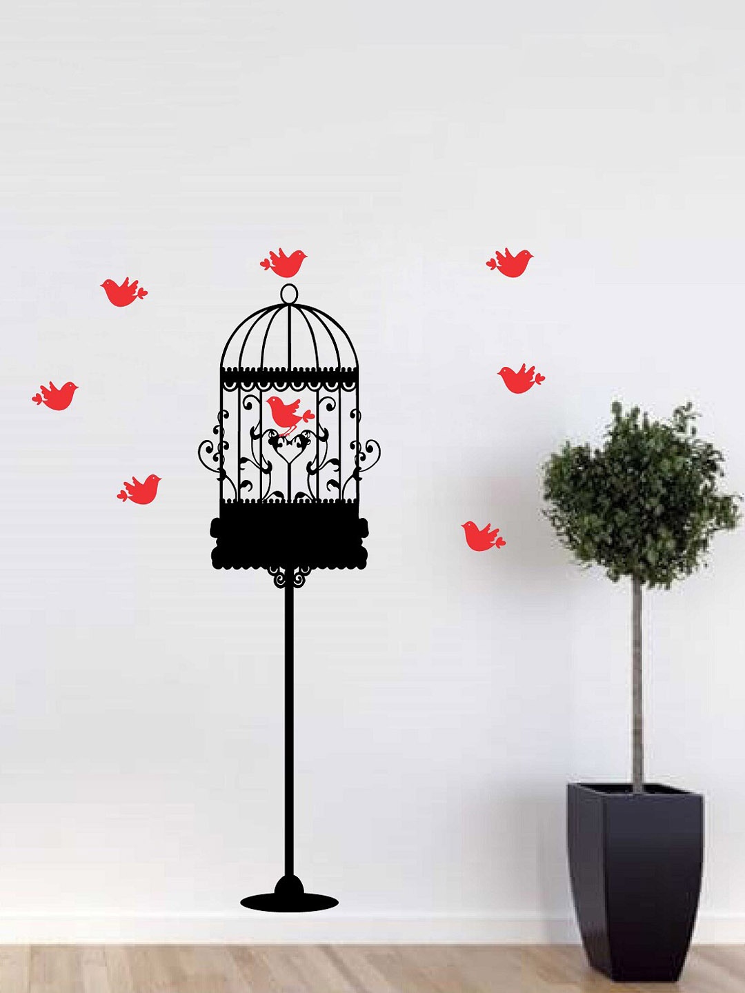 

WALLSTICK Black & Red Cage with Birds Vinyl Wallsticker