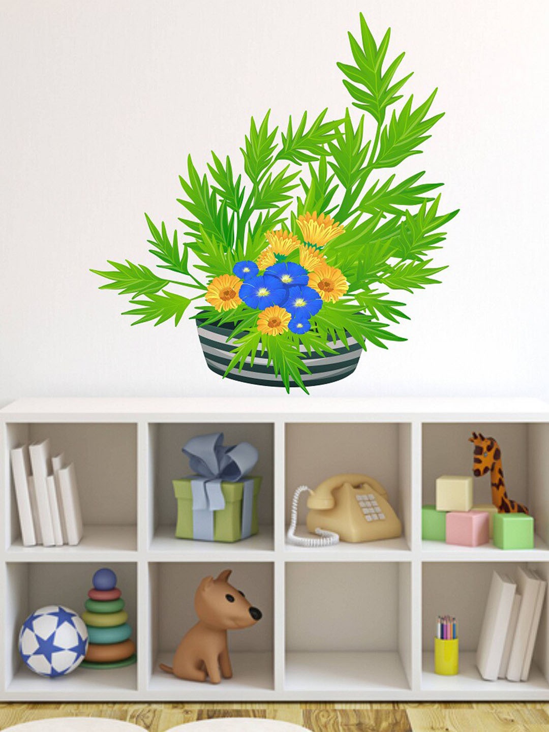 

WALLSTICK Green & Blue Flower pot Vinyl Wall Sticker