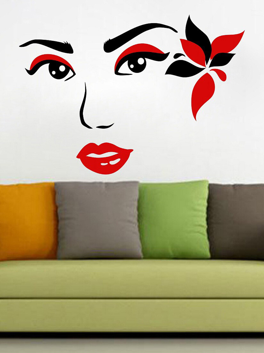 

WALLSTICK Red & Black Printed Cute face Wall Stickers
