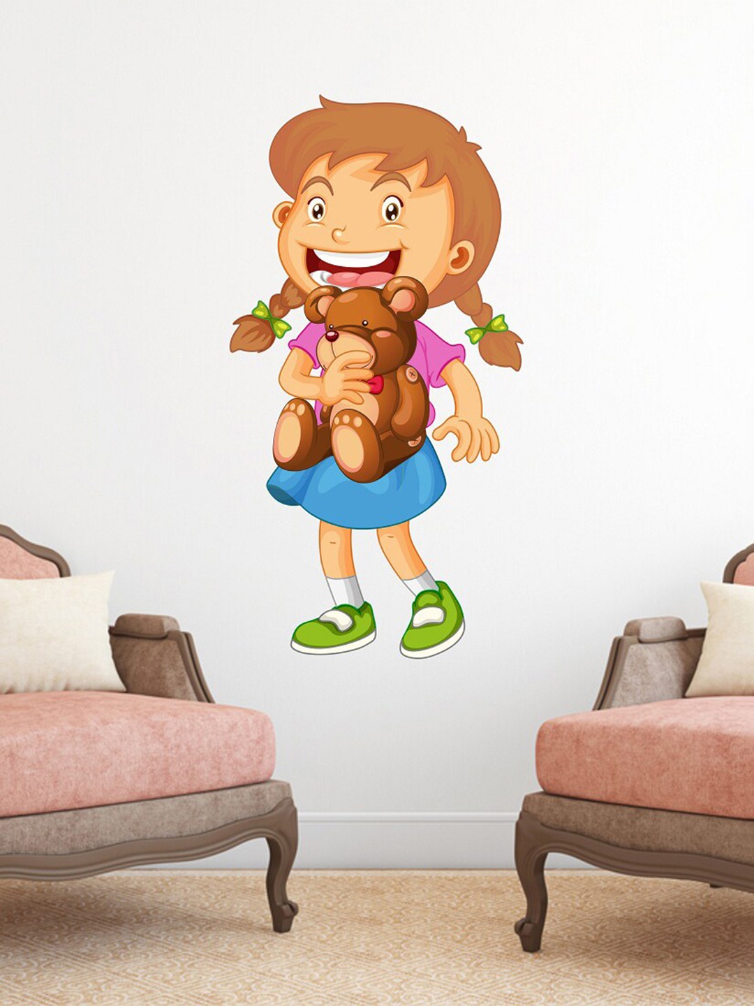 

WALLSTICK Pink & Brown Cute Girl With Doll Vinyl Wallsticker
