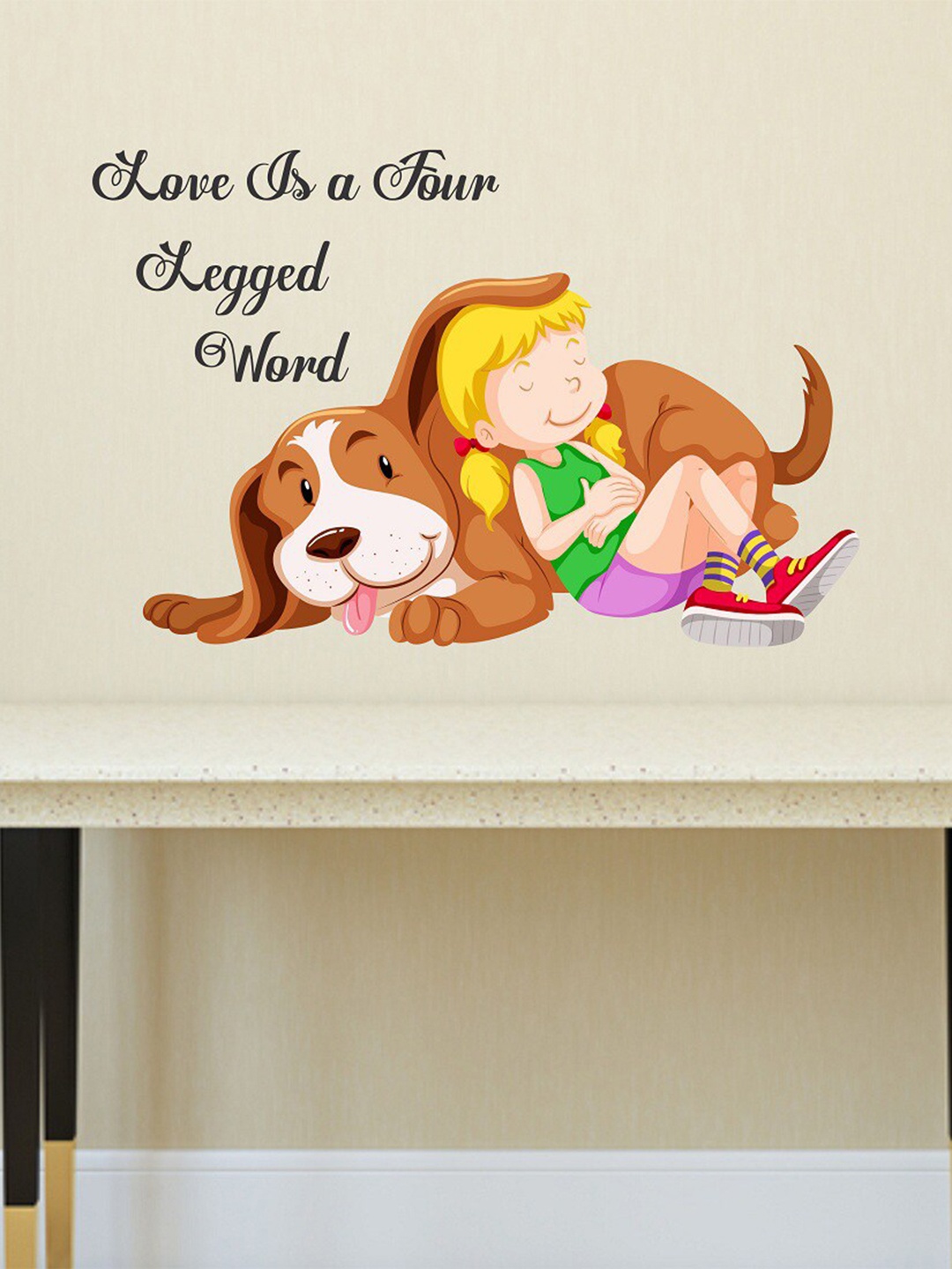 

WALLSTICK Brown & Yellow Love Is a four Legged World Vinyl Wallsticker