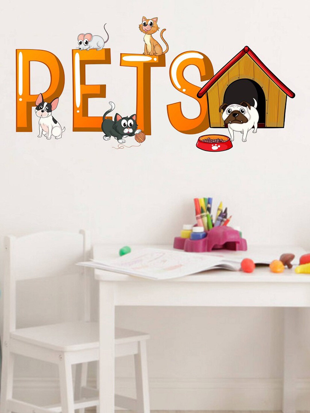 

WALLSTICK Orange colored Cute Pets House Wall Stickers